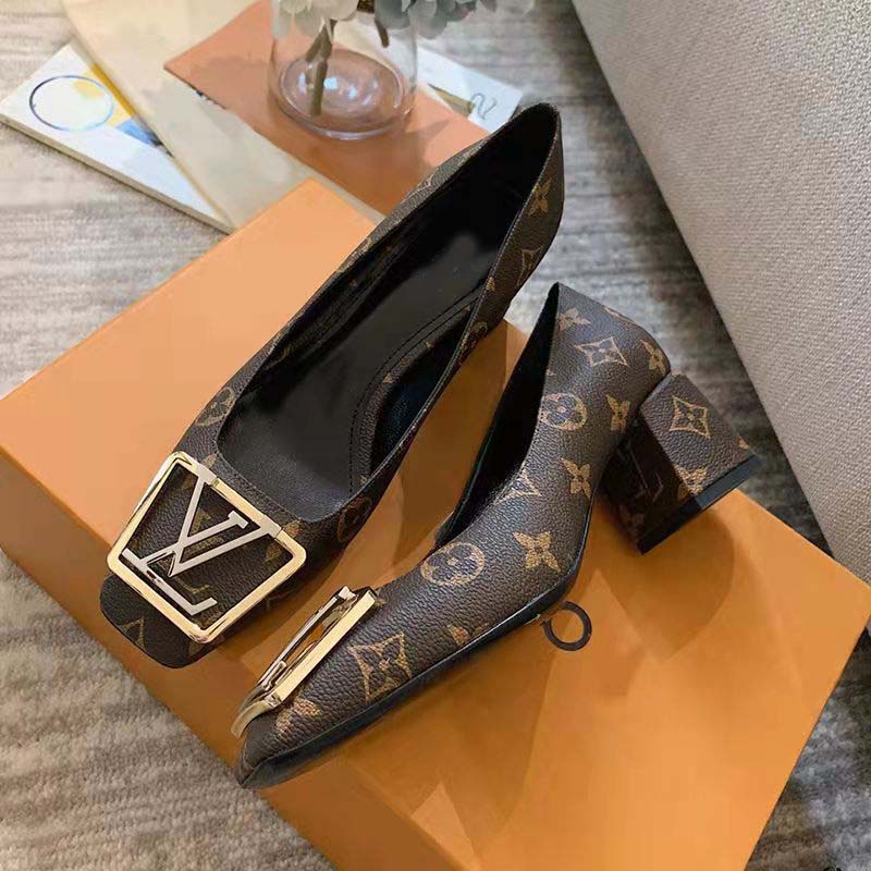 patent leather letter buckle square toe women's shoes