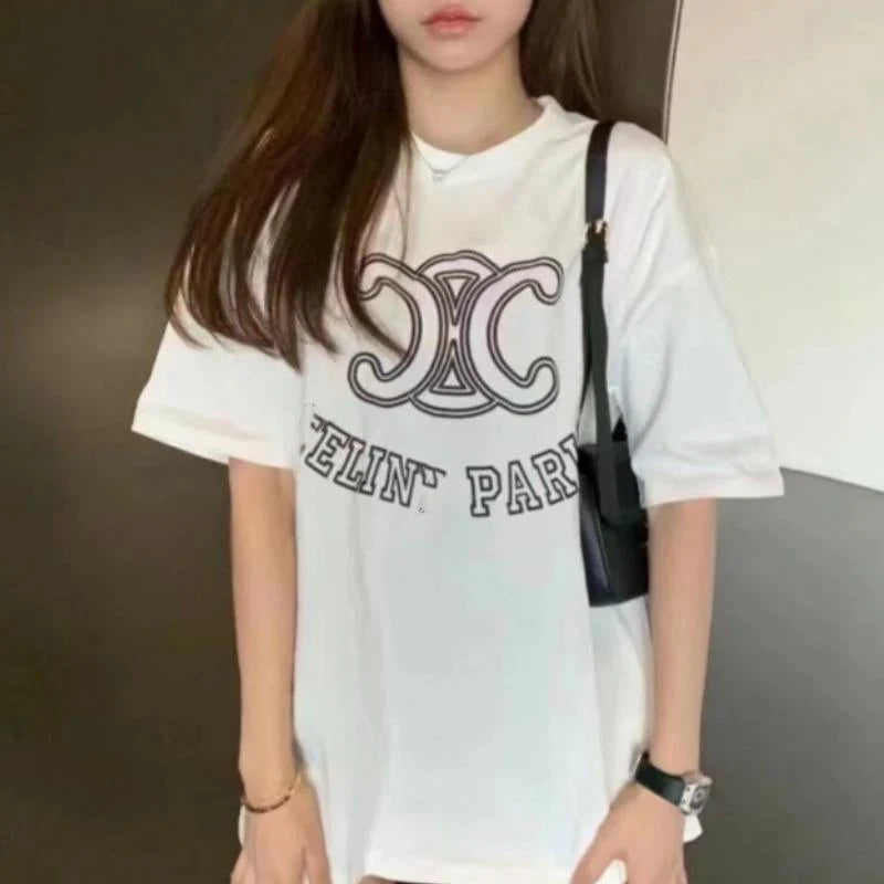 New Flocking Letters Round Neck T-Shirt 1024041201