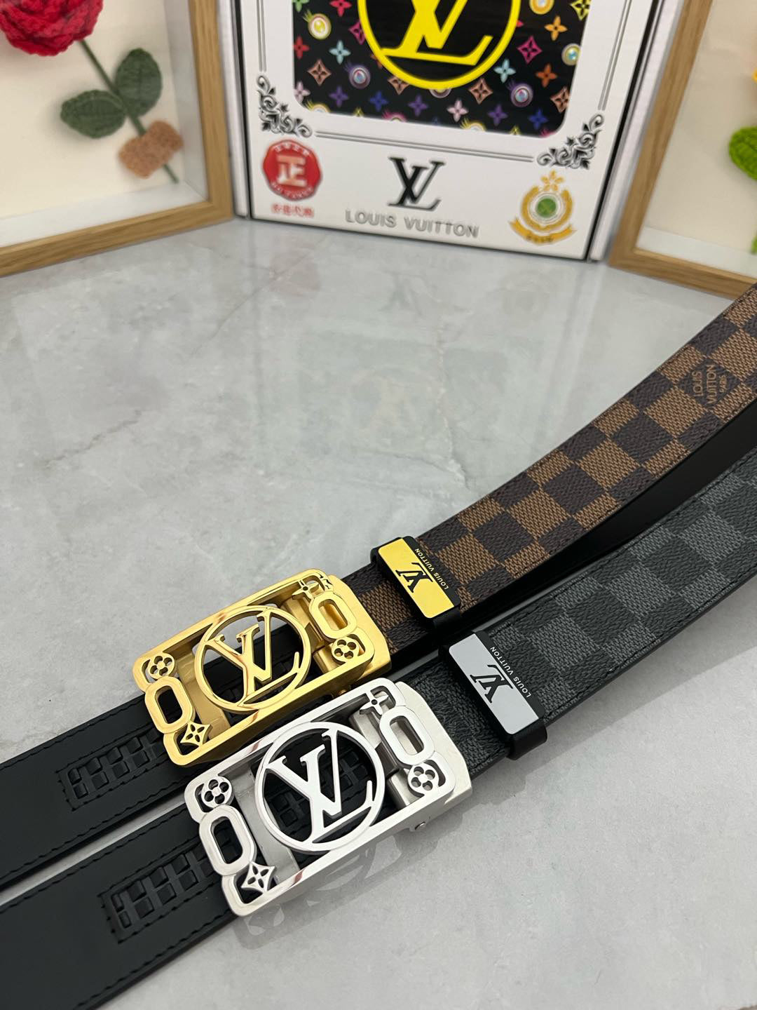 Luxury metal letter top-grain cowhide belt 26022401