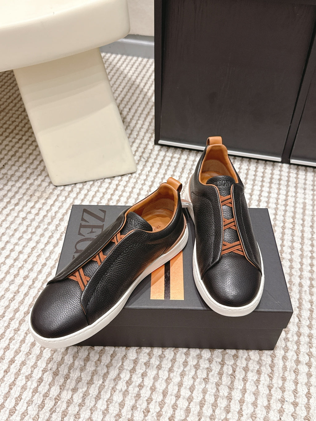 Leather Texture Triple Stitch Sneakers 1826032601