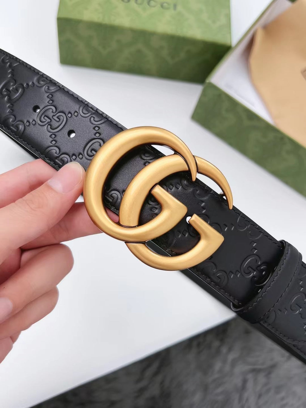 Gui Luxury metal letter top-grain cowhide belt 26022701