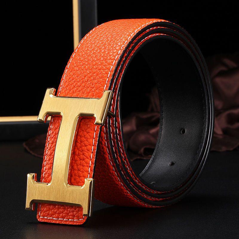 Double-sided Head Layer Cowhide Smooth Buckle Letter Genuine Leather Men's Beltp05202312608