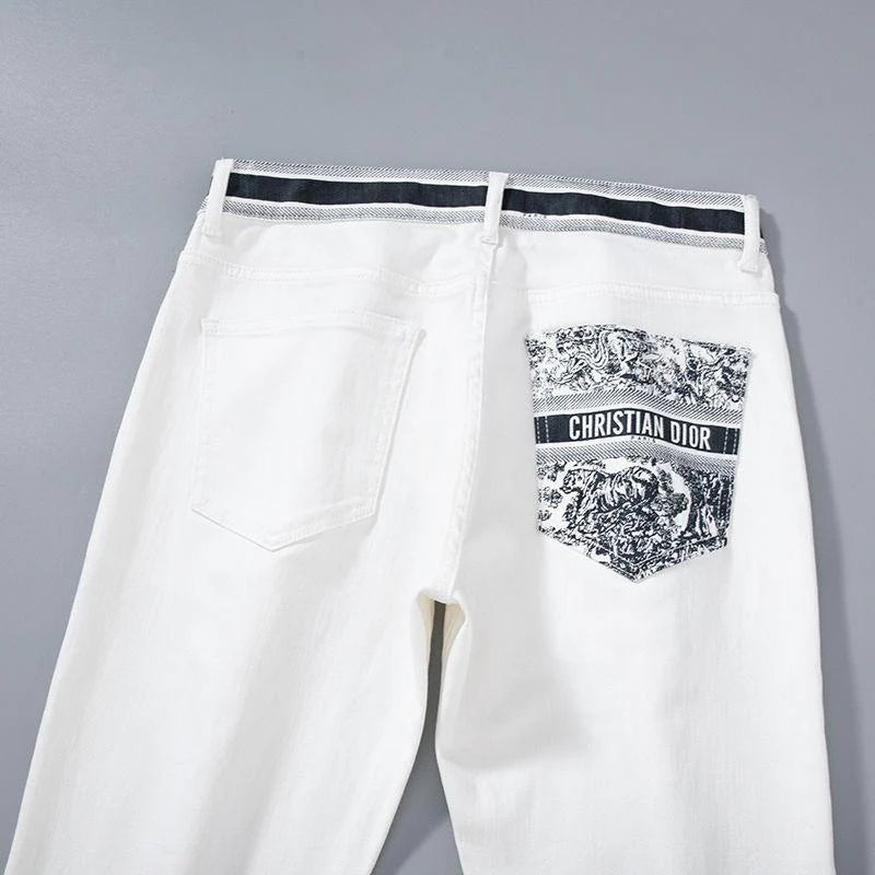 New Arrival Light Luxury Embroidered Men's Jeans Slim-Fit Straight All-Match Stretch Trousers 1024060312