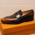 Dark brown V logo men's formal loafers
