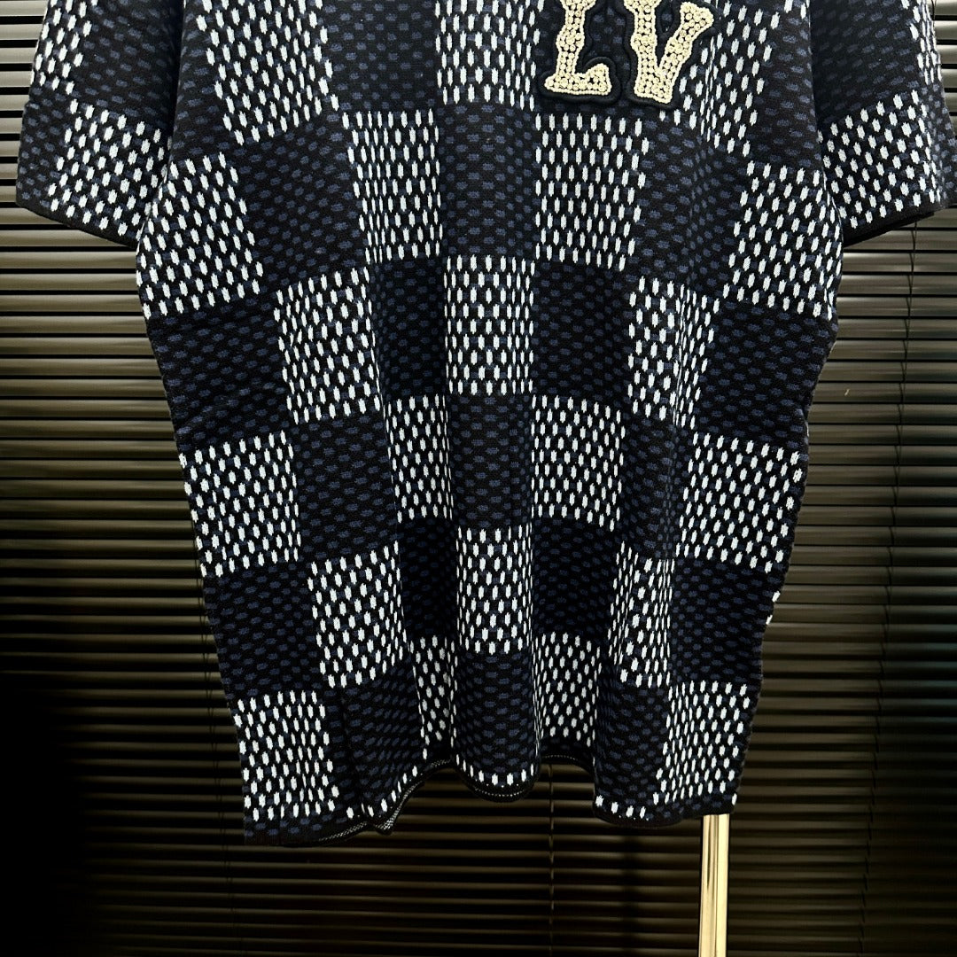 VV Checkerboard rhinestone-embellished knit short-sleeved top 26032606
