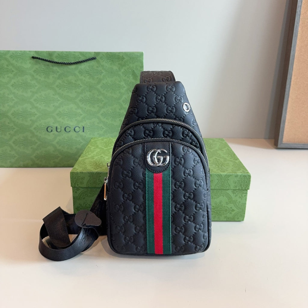 GUI Leather embossed chest bag 1825111301