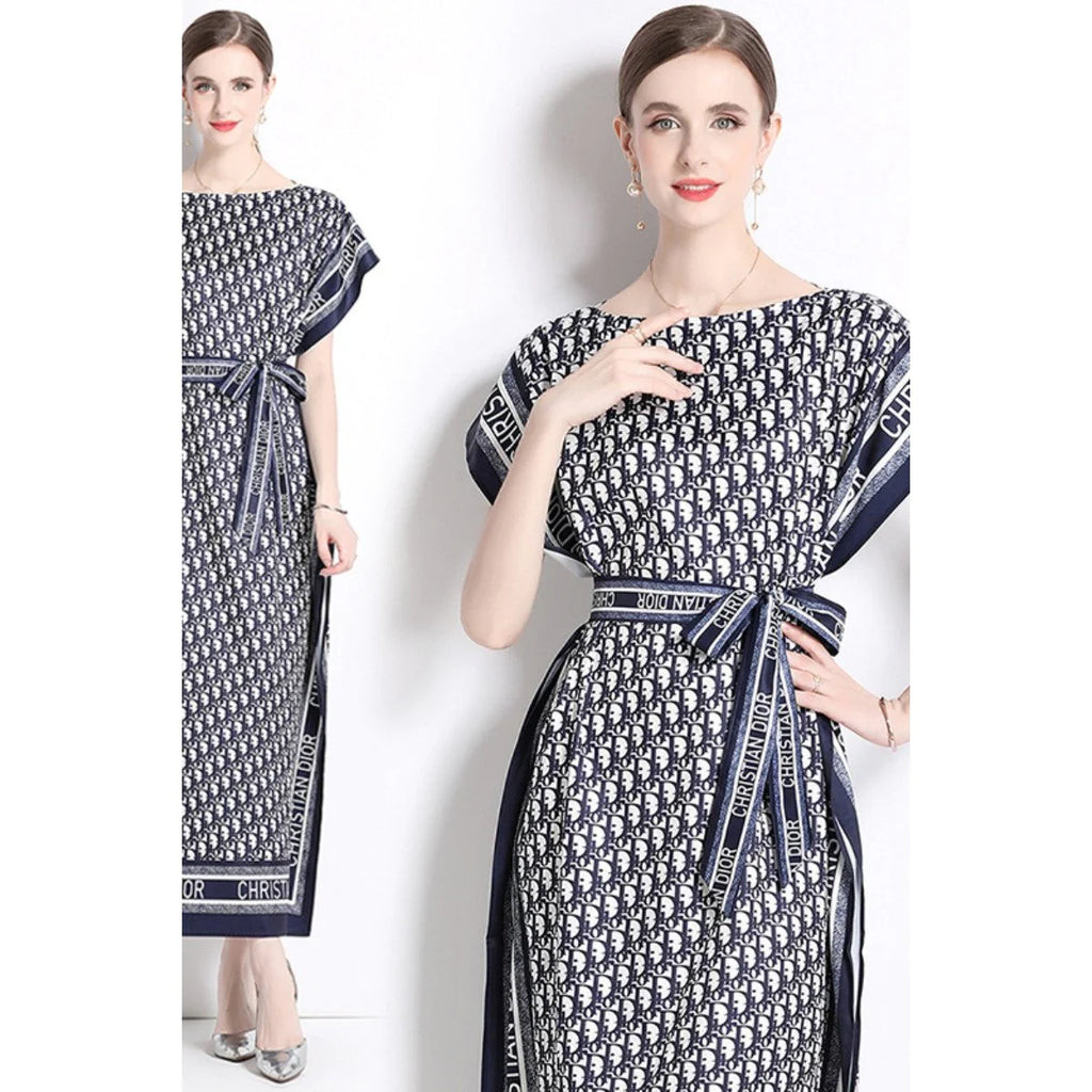 New Fashion All-match One-line Collar Lace-up Dress 1024040314