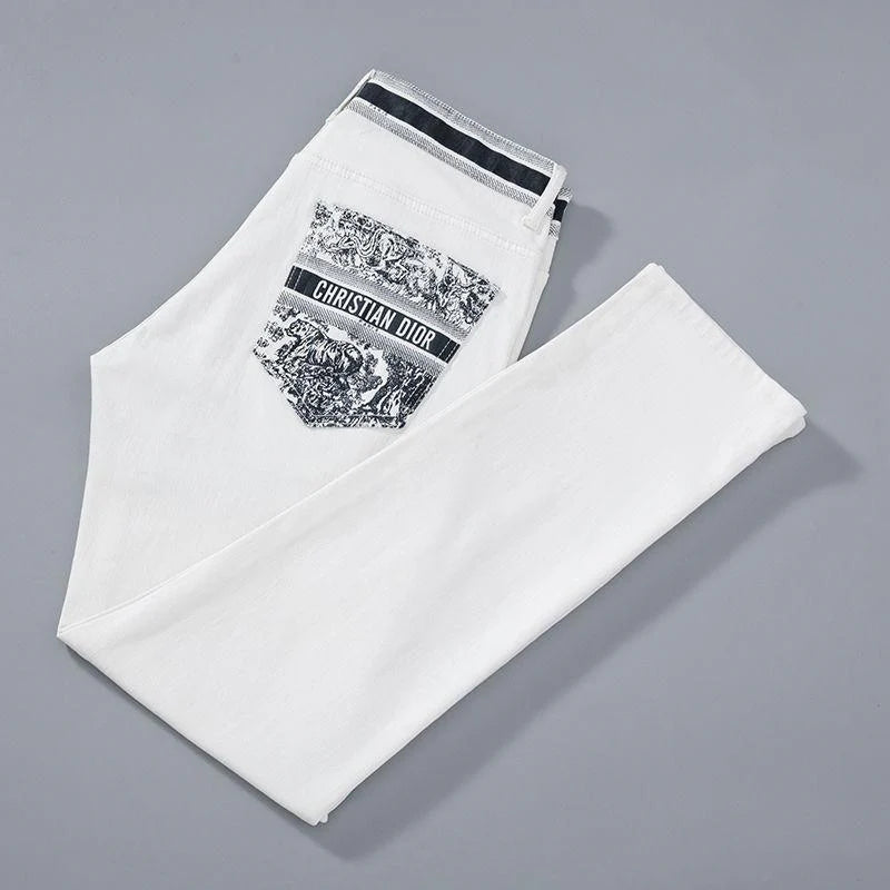 New Arrival Light Luxury Embroidered Men's Jeans Slim-Fit Straight All-Match Stretch Trousers 1024060312