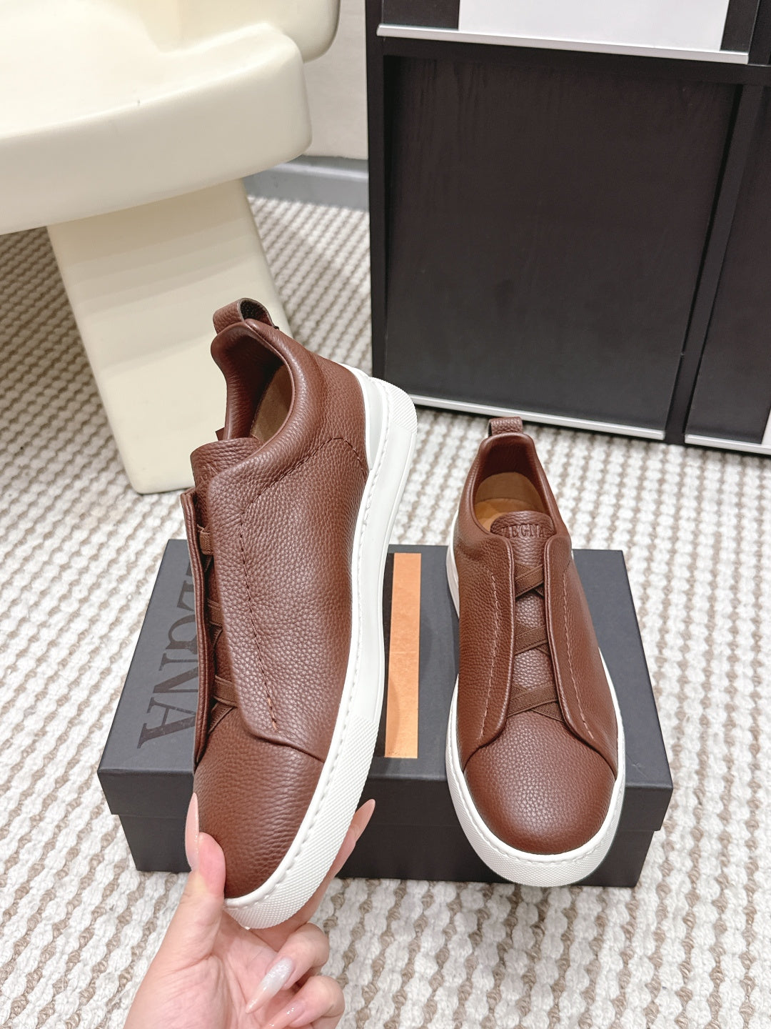 Leather Texture Triple Stitch Sneakers 1826032601