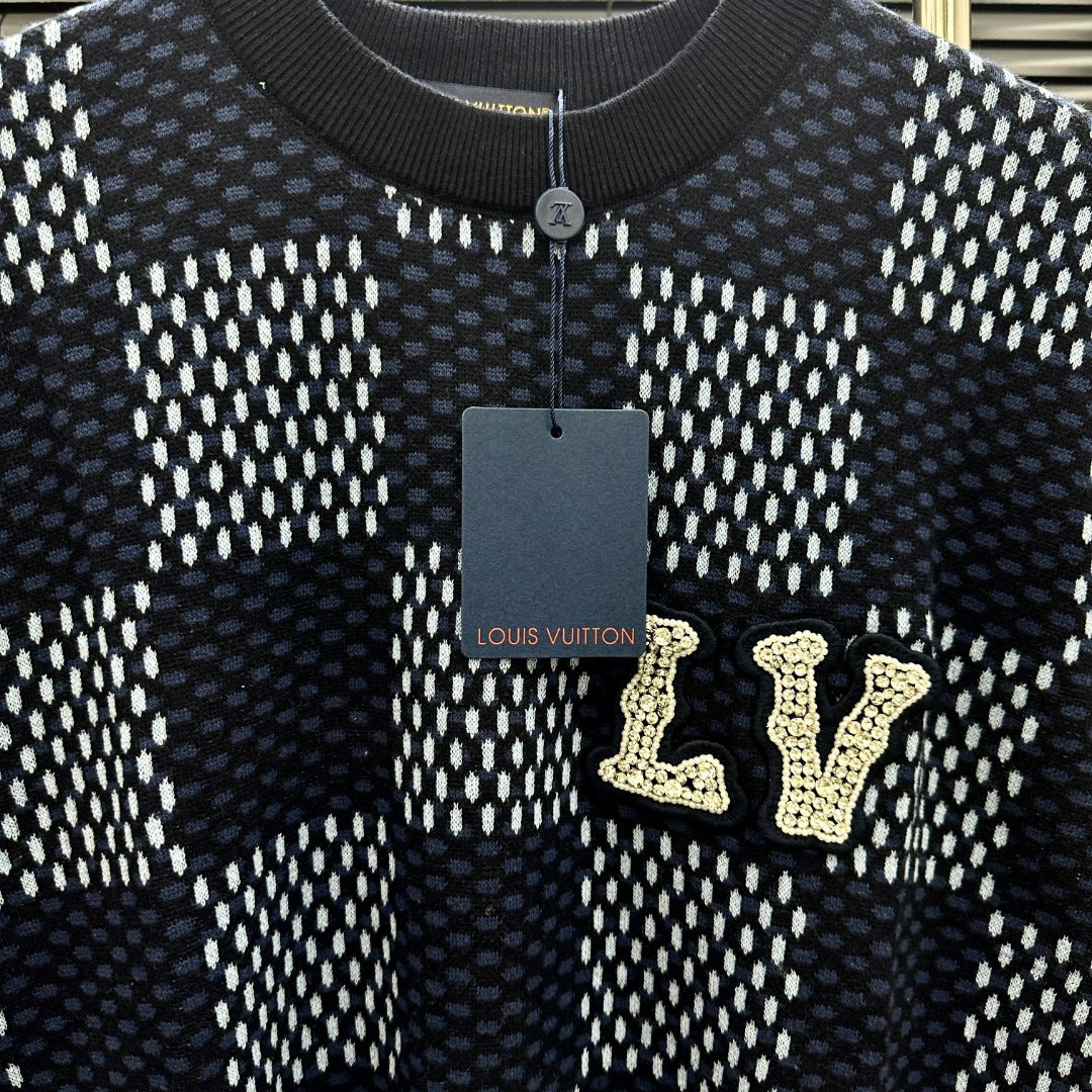 VV Checkerboard rhinestone-embellished knit short-sleeved top 26032606