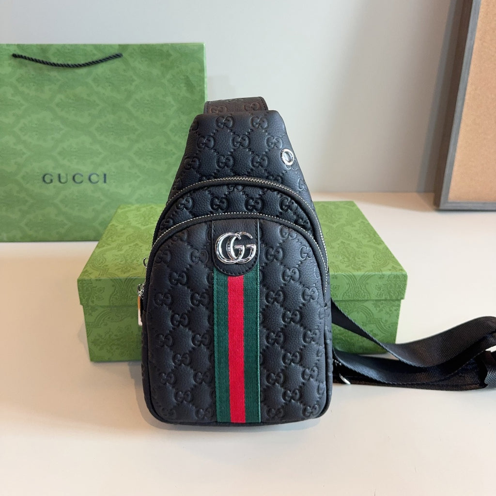 GUI Leather embossed chest bag 1825111301