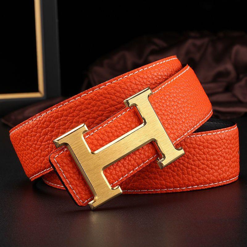 Double-sided Head Layer Cowhide Smooth Buckle Letter Genuine Leather Men's Beltp05202312608