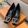patent leather letter buckle square toe women's shoes