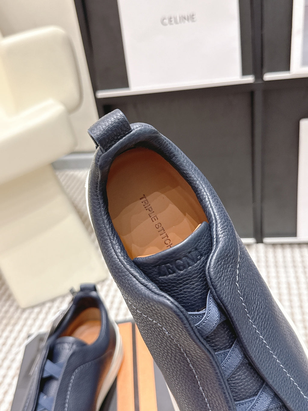 Leather Texture Triple Stitch Sneakers 1826032601