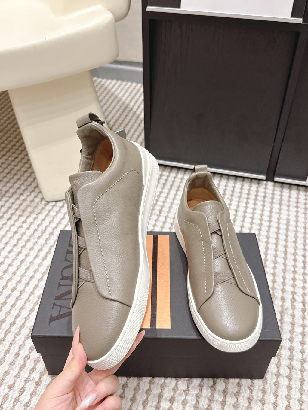 Leather Texture Triple Stitch Sneakers 1826032601