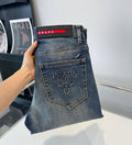 P Embossed Letters Straight Leg Skinny Jeans 1824091007