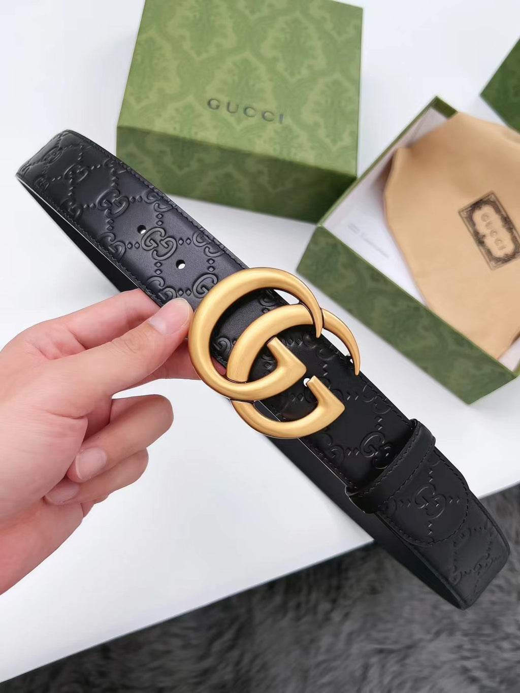 Gui Luxury metal letter top-grain cowhide belt 26022701