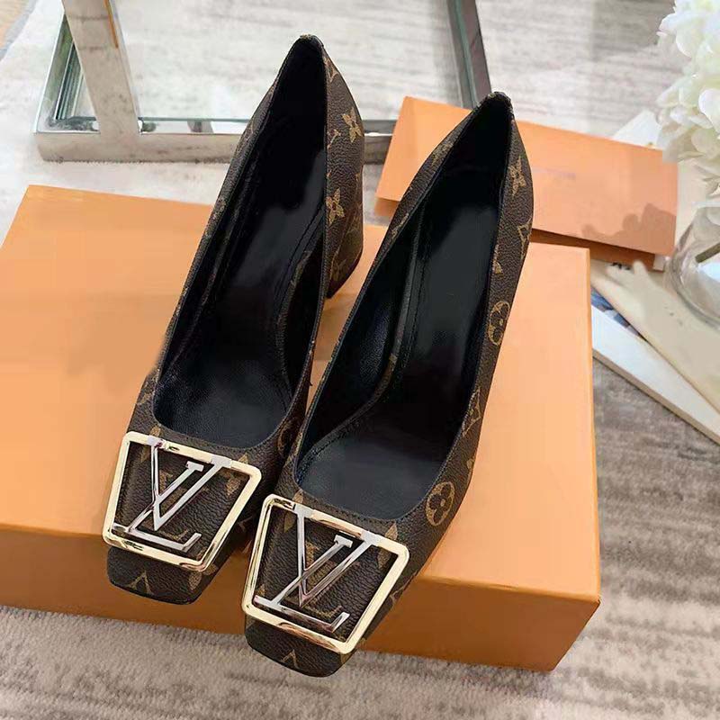 patent leather letter buckle square toe women's shoes