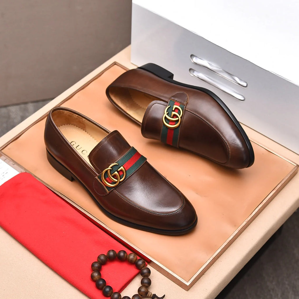 Gentleman Men's Shoes Leather Popular Classic Pesbyterian Pattern Loafers G07
