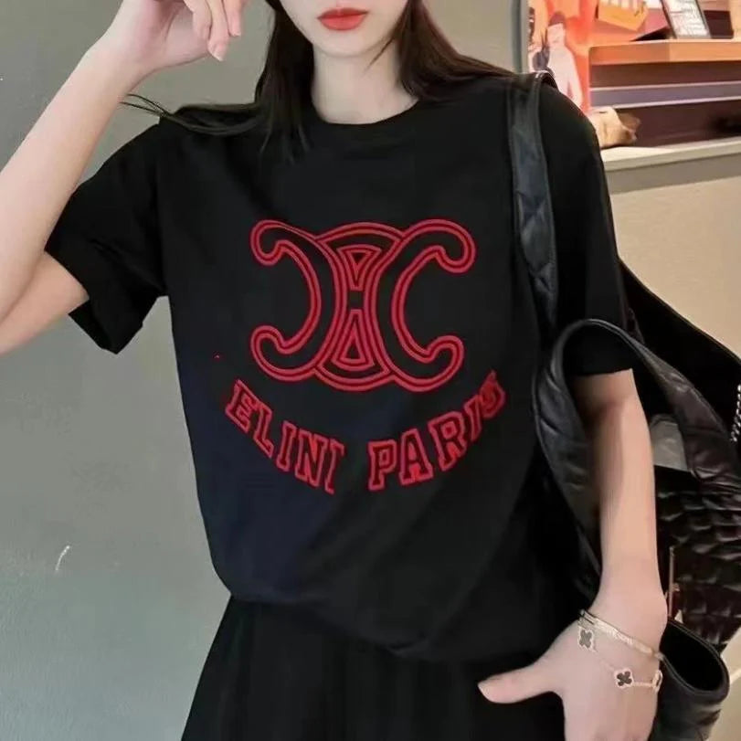 New Flocking Letters Round Neck T-Shirt 1024041201