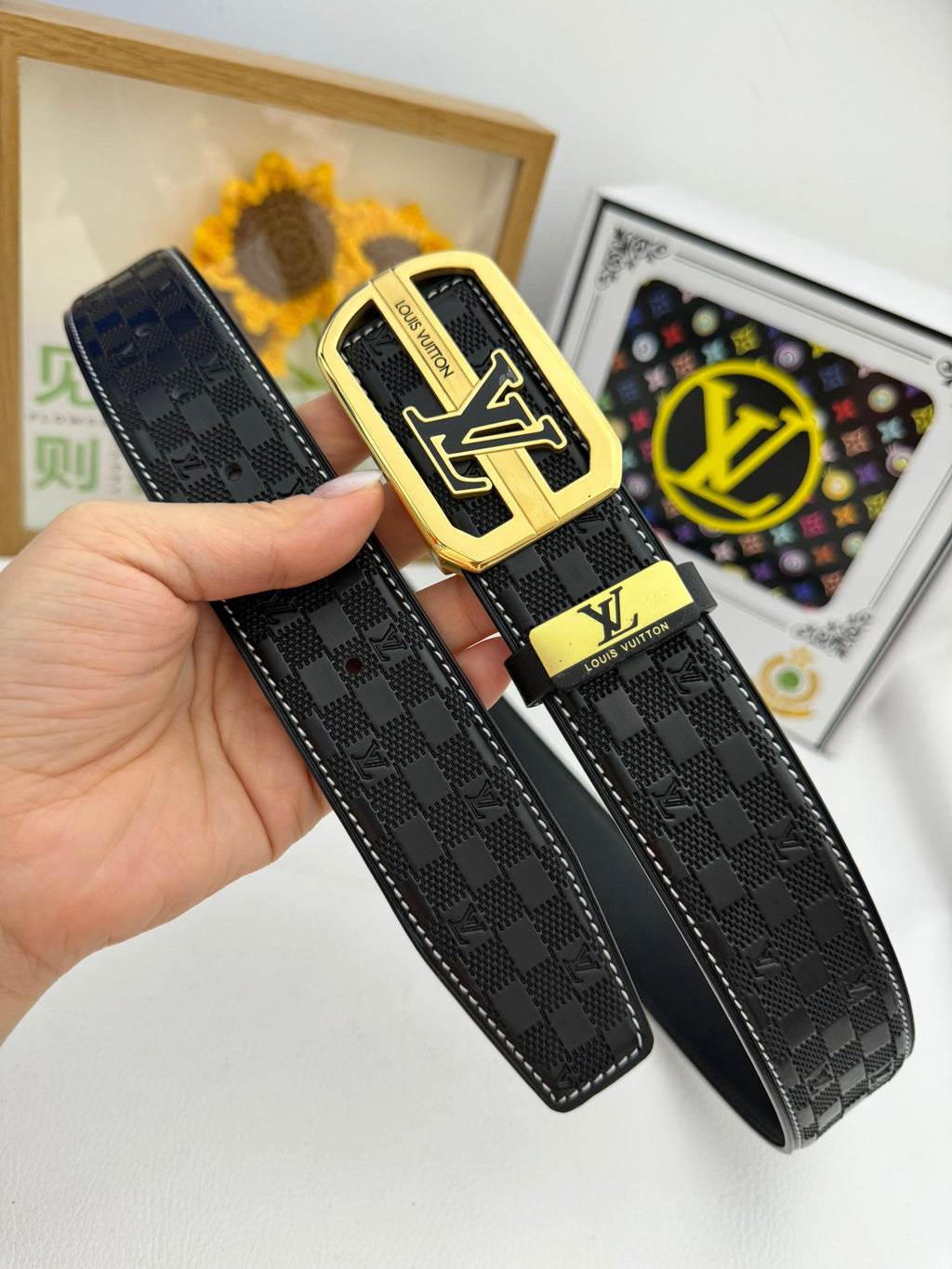 Luxury metal letter top-grain cowhide belt 26022403
