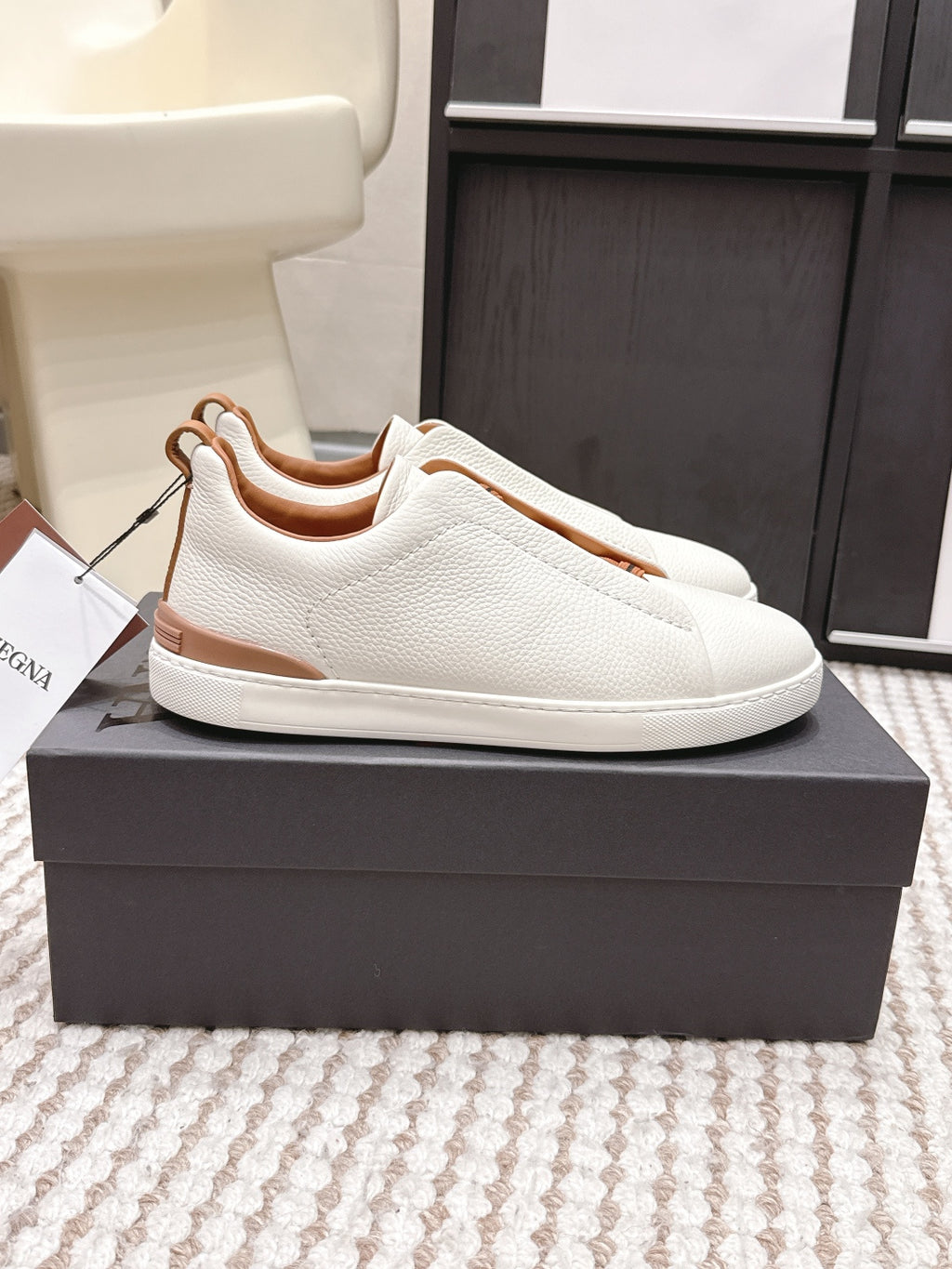 Leather Texture Triple Stitch Sneakers 1826032601