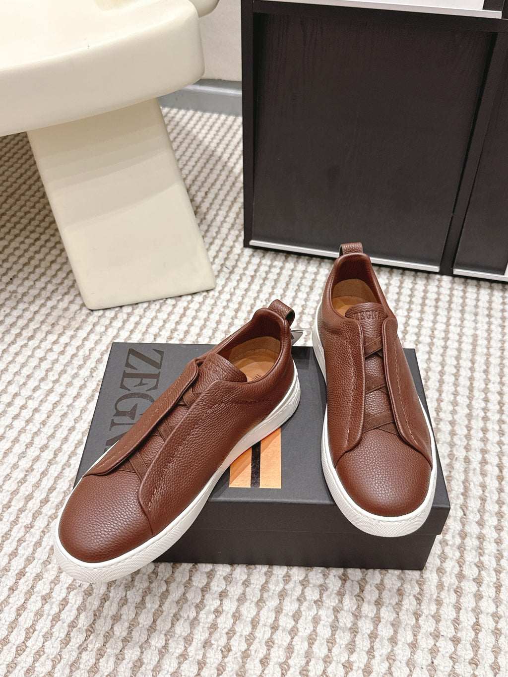 Leather Texture Triple Stitch Sneakers 1826032601