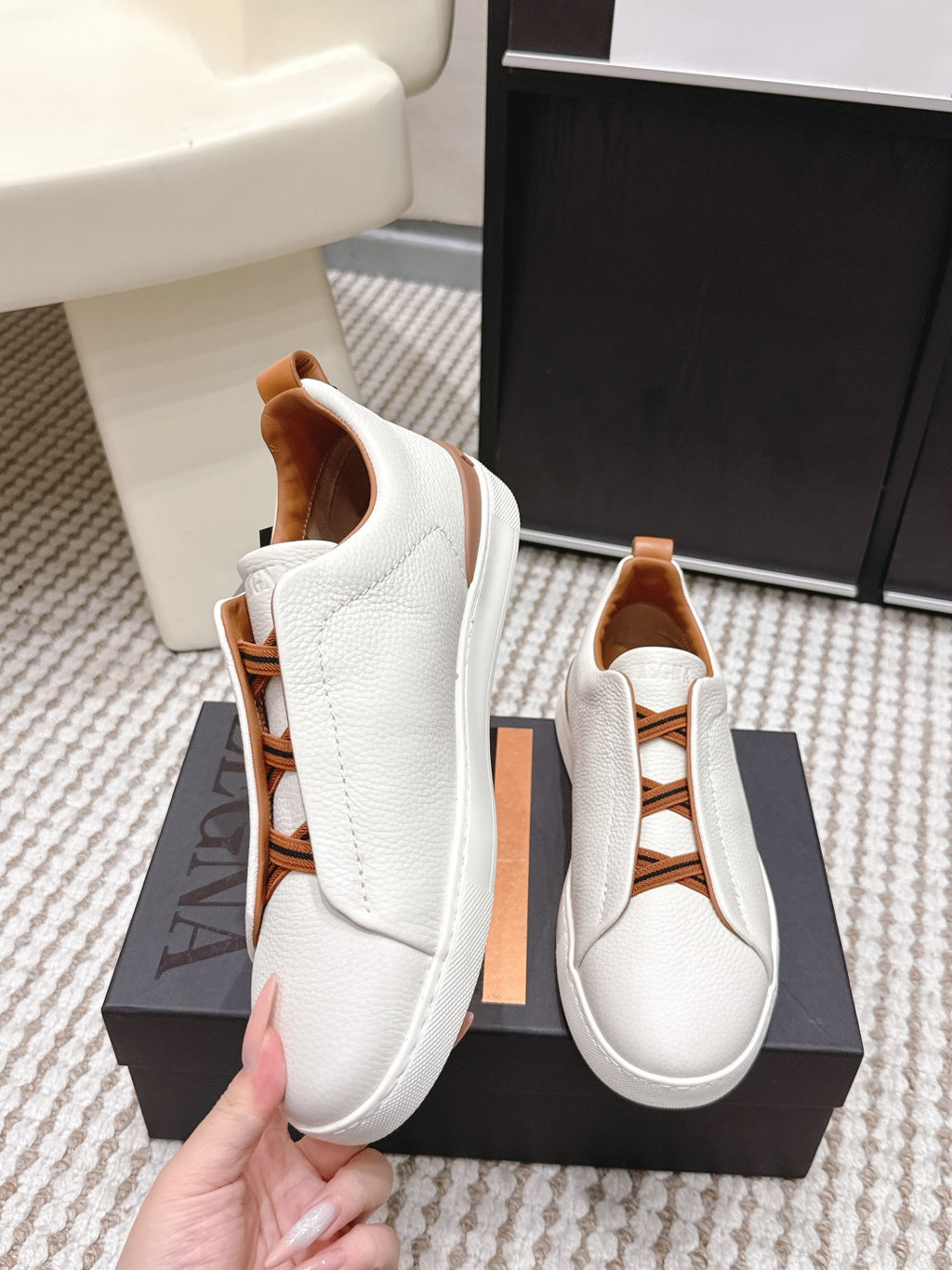 Leather Texture Triple Stitch Sneakers 1826032601