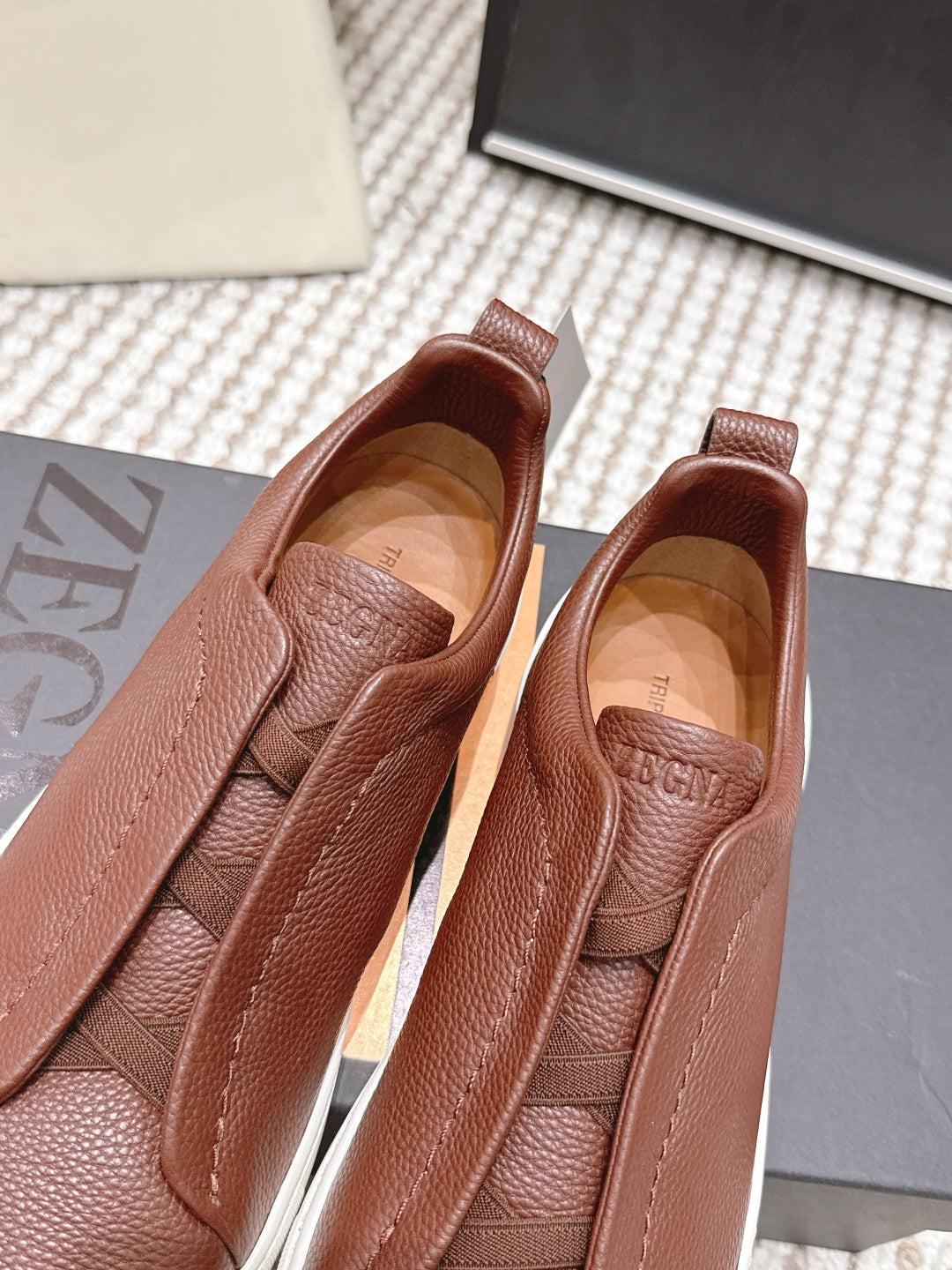 Leather Texture Triple Stitch Sneakers 1826032601