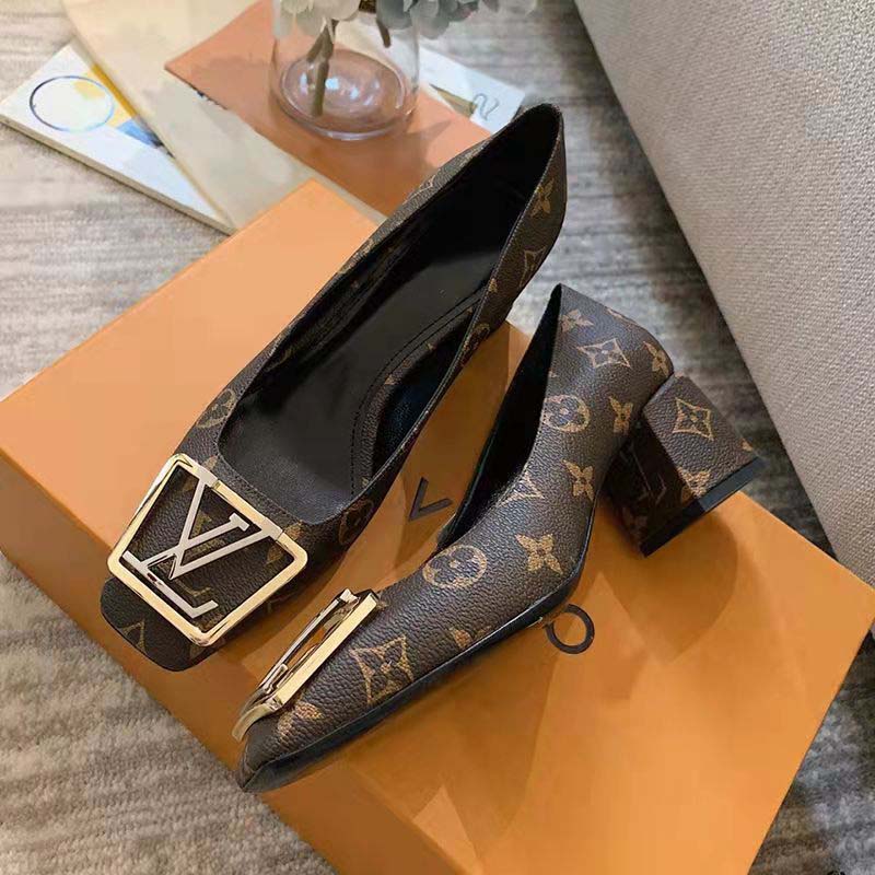 patent leather letter buckle square toe women's shoes
