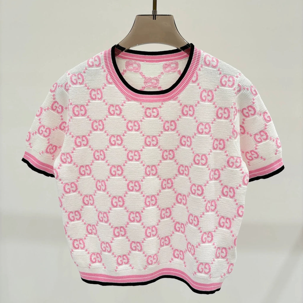 New round neck letter jacquard knit short tops 1025042214