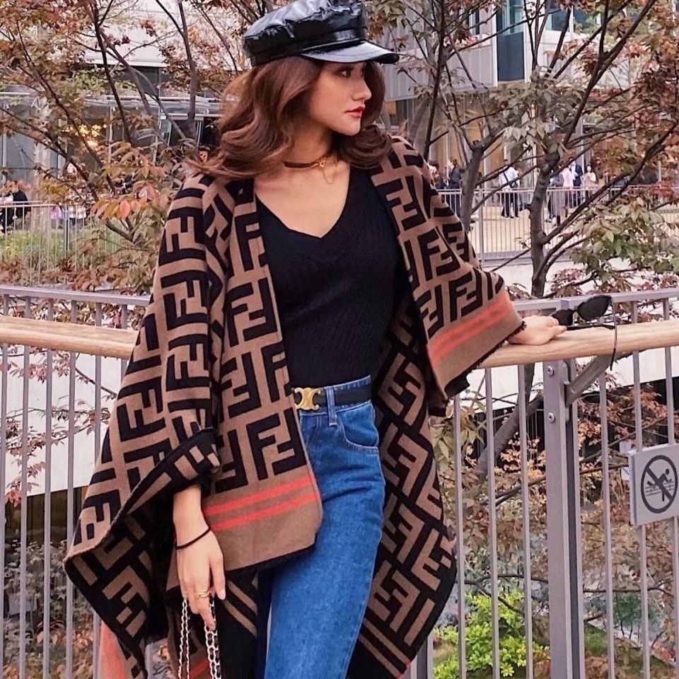 Brown F letter pure cashmere scarf p0823112102