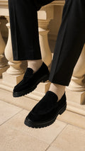 Black Suede Chunky Penny Loafers