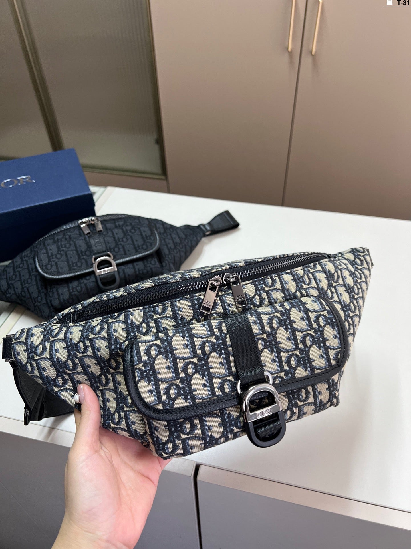 Oblique jacquard CD embroidery knitted waist bag chest bag 1825052323