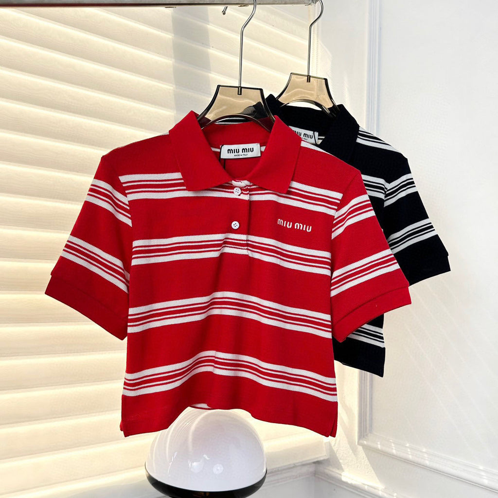 M 24SS Contrast Color Striped Short Polo Short Sleeve 1824072302