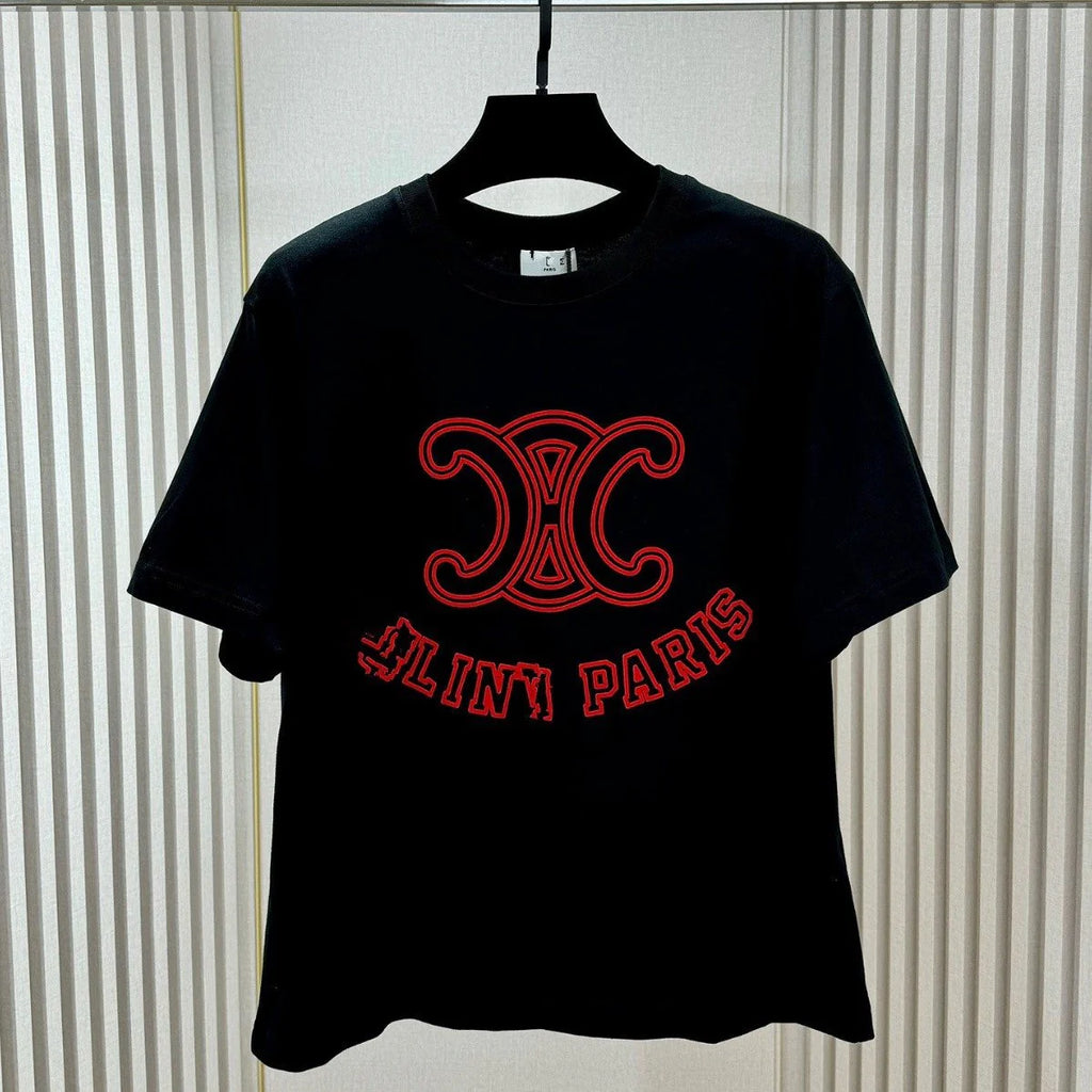 New Flocking Letters Round Neck T-Shirt 1024041201