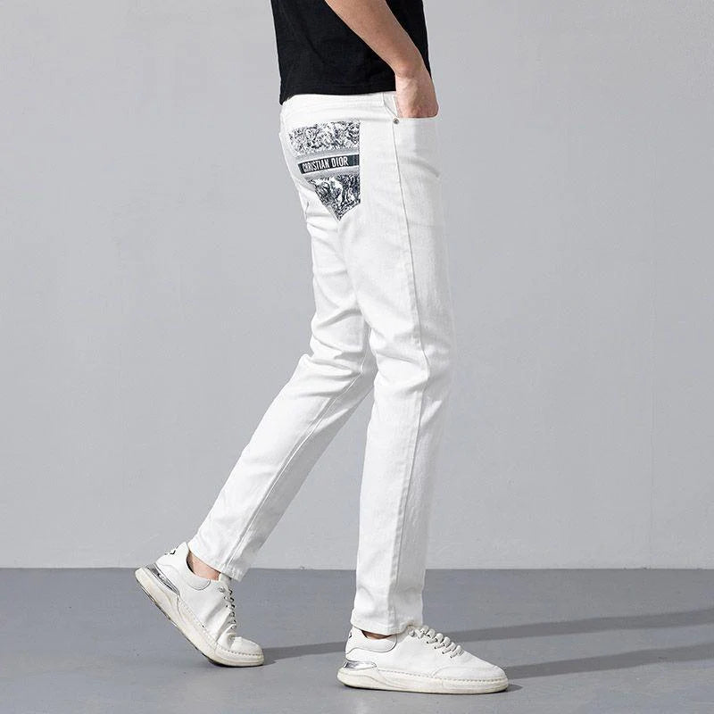 New Arrival Light Luxury Embroidered Men's Jeans Slim-Fit Straight All-Match Stretch Trousers 1024060312