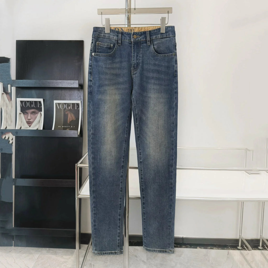 P Embossed Letters Straight Leg Skinny Jeans 1824091007