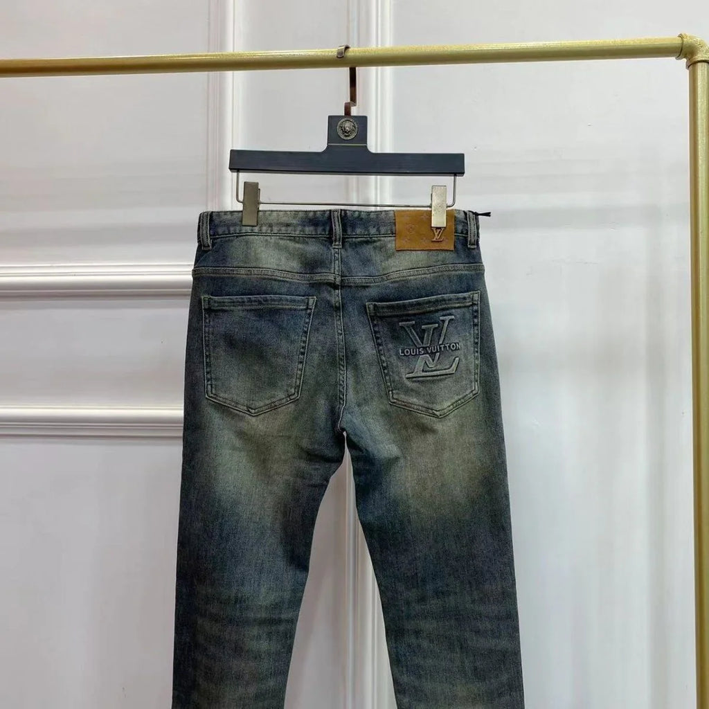 Simple Washed Stretch Pants Slim Fit Jeans