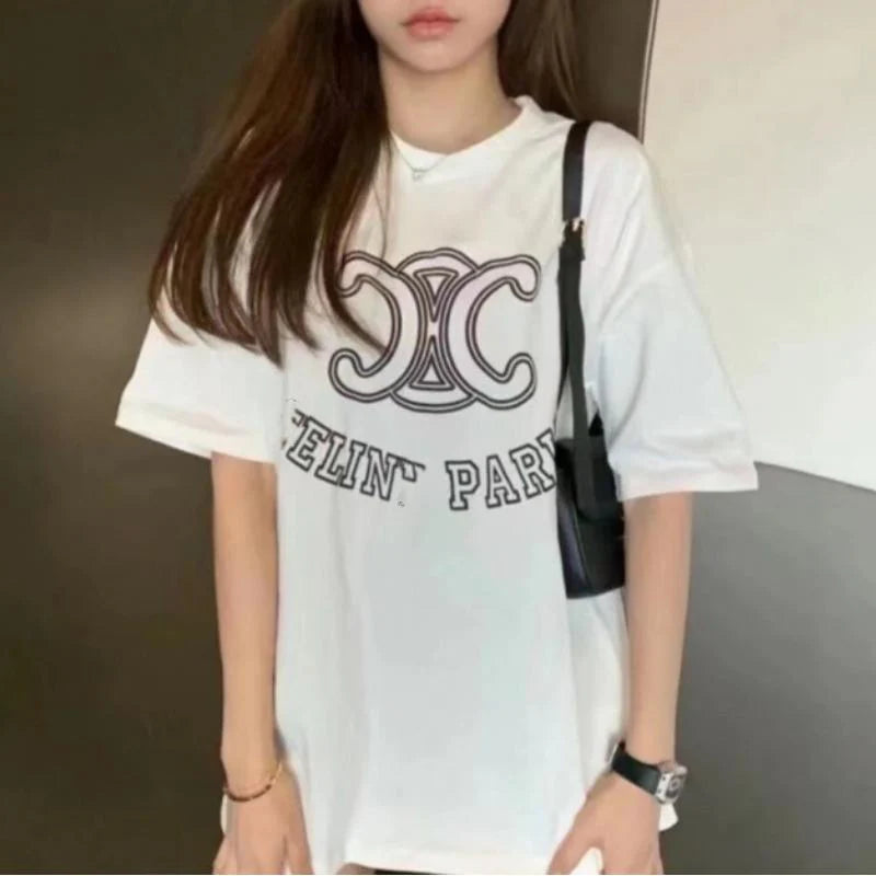 New Flocking Letters Round Neck T-Shirt 1024041201