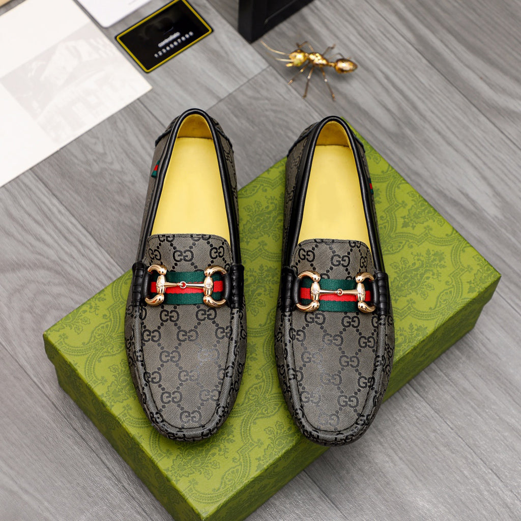 Black Handmade Leather G Logo Loafers