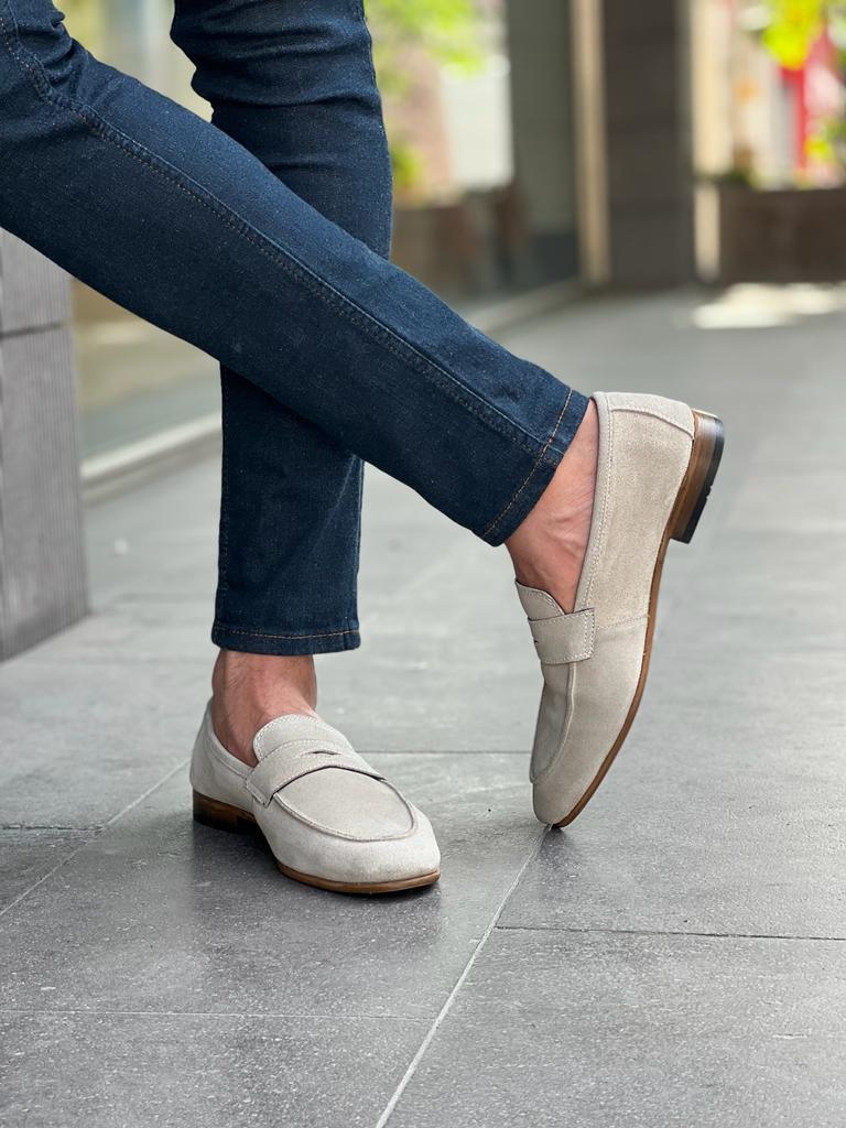 Laughlin Beige Suede Penny Loafers