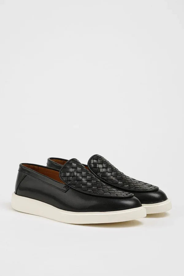 Marion Men's Woven Pattern Black Loafers