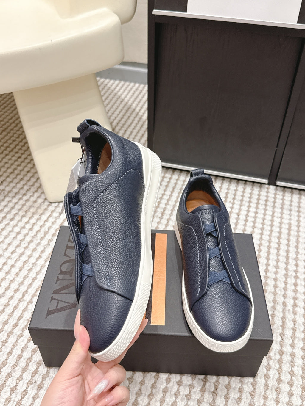 Leather Texture Triple Stitch Sneakers 1826032601