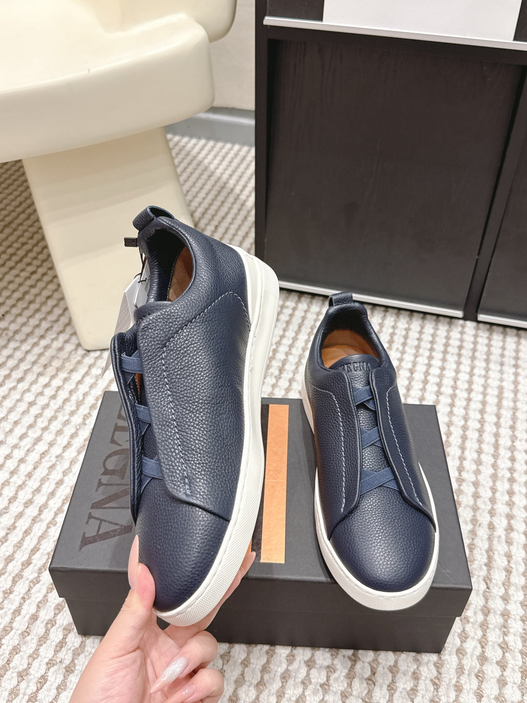 Leather Texture Triple Stitch Sneakers 1826032601