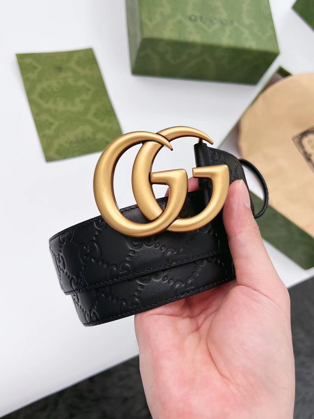 Gui Luxury metal letter top-grain cowhide belt 26022701
