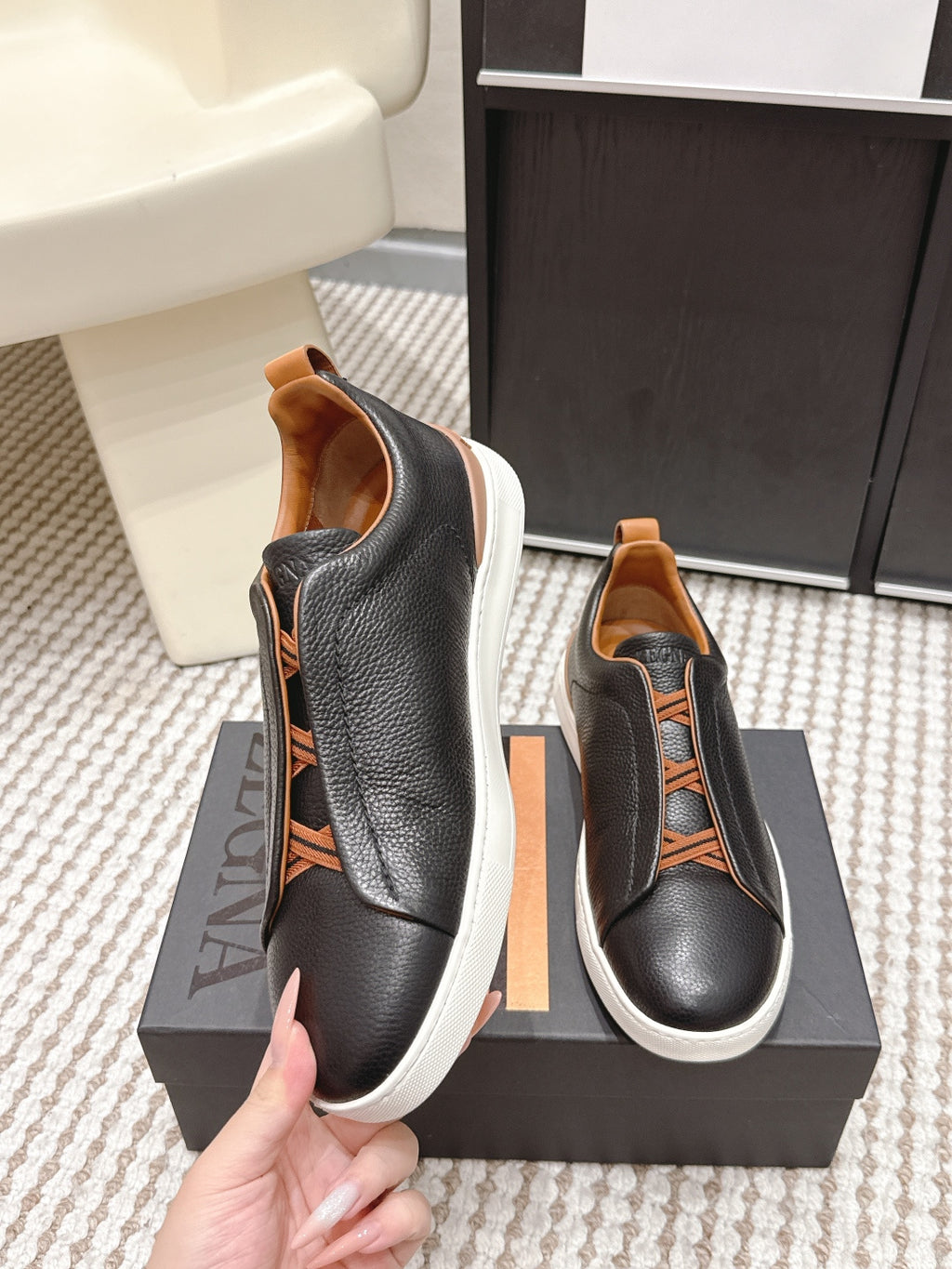 Leather Texture Triple Stitch Sneakers 1826032601