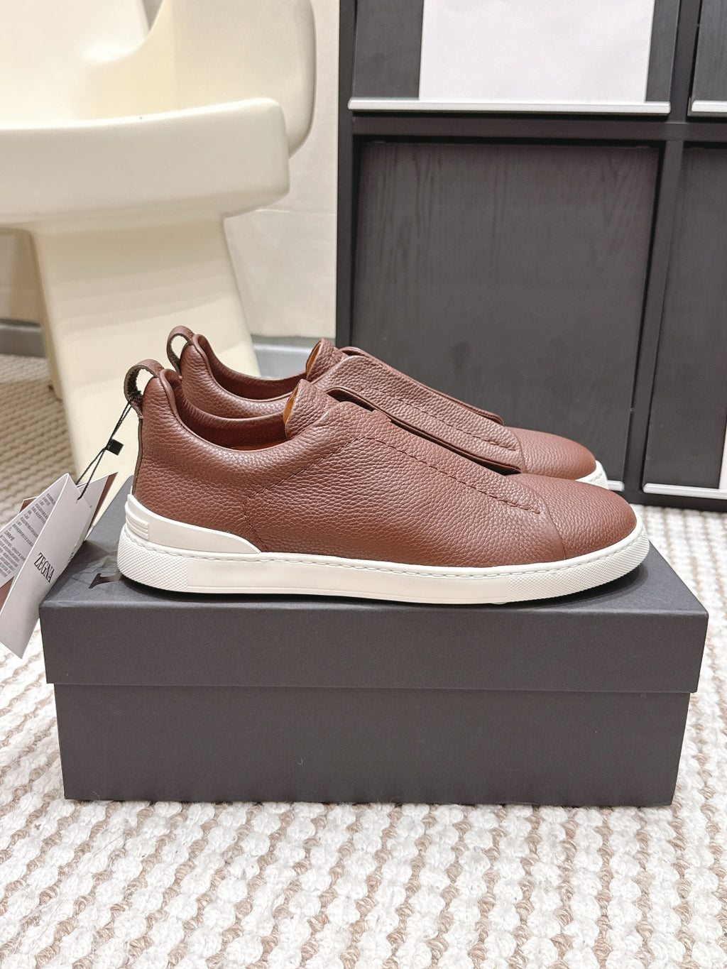 Leather Texture Triple Stitch Sneakers 1826032601
