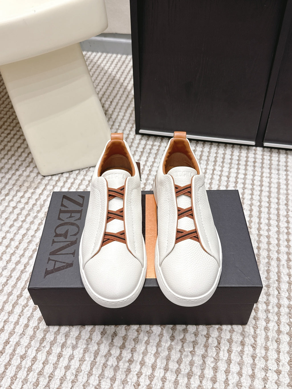 Leather Texture Triple Stitch Sneakers 1826032601
