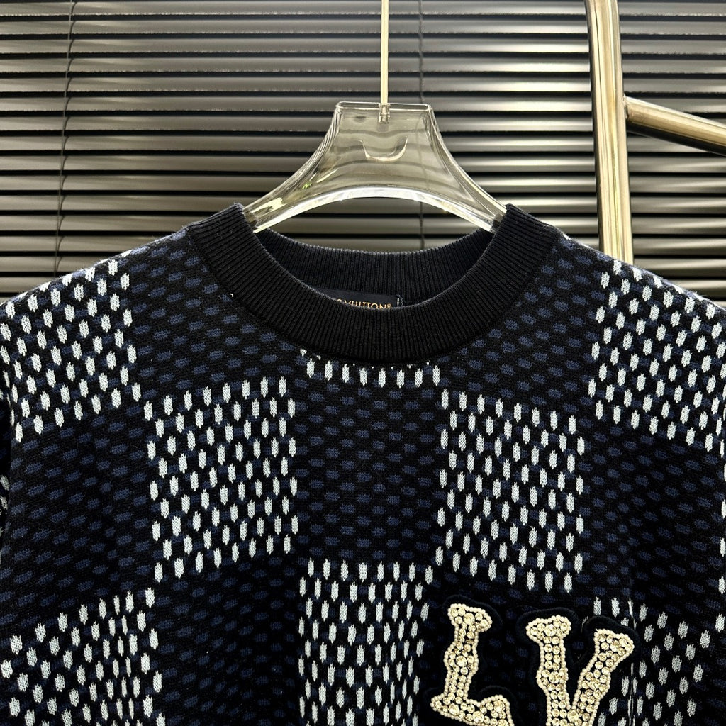 VV Checkerboard rhinestone-embellished knit short-sleeved top 26032606